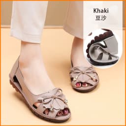 Lorilury Red Bowtie Peep Toe Summer Sandals Women Breathable Leather Moccasin Female Ladies Wedges Elegant Shoes Big Size 41 42
