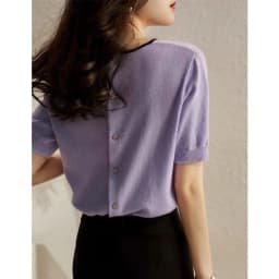 butterfly ice silk knit short sleeve cardigan women's summer style round collar cotton thread half sleeve loose T-shirt top