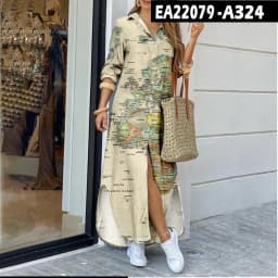 3D Cross-Border Women's Long Dresse Lapel Shirt World Map Pattern Printing Fashion Plus Size Maxi Dress Vestidos Womens Clothing