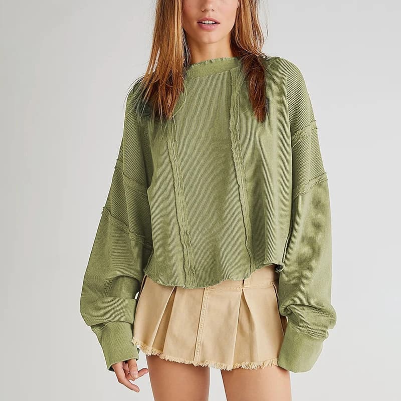 Chic Cotton Women Sweatshirts Hoodie Waffle Casual Long Sleeve Patchwork Streetwear Harajuku Pullovers Sudaderas Con Capucha