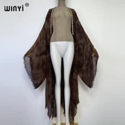 WINYI Women Free Size Skin-friendly Soft Retro Tie-dye Printed Cardigan Stitch Cocktail Sexy Boho Beach Cover Up Holiday Kimono