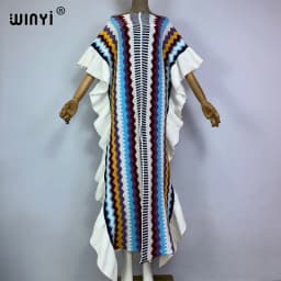 WINYI 2022 NEW Knitting Rainbow Printing Comfort Warm Winter Fashion Holiday Dress Elegant Africa Women Boho Party Long Dress