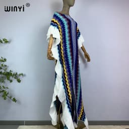 WINYI 2022 NEW Knitting Rainbow Printing Comfort Warm Winter Fashion Holiday Dress Elegant Africa Women Boho Party Long Dress