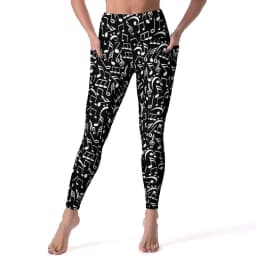 Music Notes Yoga Pants Sexy Black and White Graphic Leggings High Waist Gym Leggins Women Kawaii Quick-Dry Sports Tights