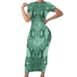 Faux Snakeskin Dress Funny Animal Print Street Wear Bodycon Dress Short Sleeve Pretty Maxi Dresses Design Oversized Clothing