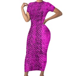 Faux Snakeskin Dress Funny Animal Print Street Wear Bodycon Dress Short Sleeve Pretty Maxi Dresses Design Oversized Clothing