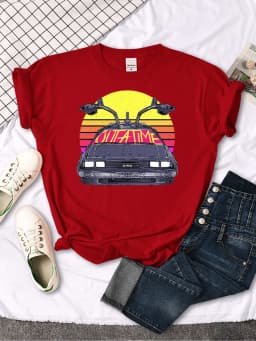 T shirt women's Back To The Future car pattern print tops women fashion Vintage O-neck Tshirt Casual Loose vitality tees
