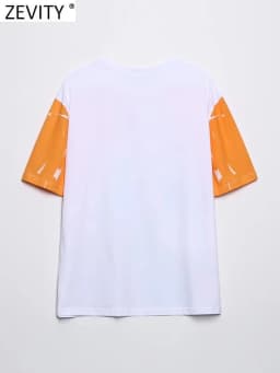 Zevity Women Fashion Contrast Color Beauty Print Casual T Shirt Female Basic O Neck Short Sleeve Chic Streetwear Tops T1875