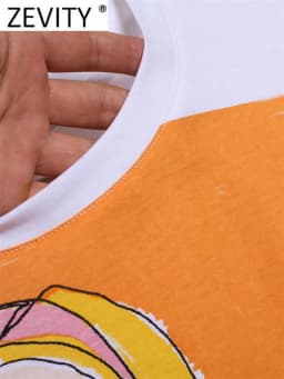 Zevity Women Fashion Contrast Color Beauty Print Casual T Shirt Female Basic O Neck Short Sleeve Chic Streetwear Tops T1875