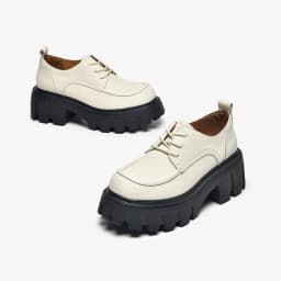 BeauToday Platform Shoes Women Genuine Cow Leather Round Cross Tied Closure Chunky Sole Ladies Casual Shoes Handmade 21894