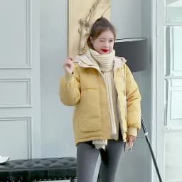 Women's Winter Jacket Cotton Padded Short Coat Ladies Students Long Sleeved Hooded Warm Outwear