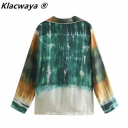 Klacwaya Za Women 2021 Summer Tie Dye Women Blouses Long Sleeve Loose Casual Blouses Vintage Female Shirts Blusas Chic