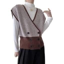 International air fold wear plaid knit wool vest for women autumn winter new style of 100 match vest loose small outside