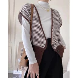 International air fold wear plaid knit wool vest for women autumn winter new style of 100 match vest loose small outside