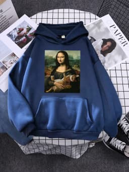 Hoodie Mona Lisa And Cat Hoodies For Women Harajuku Aesthetic Fall Womens Clothing Oversized Oversized Sweatshirt Female