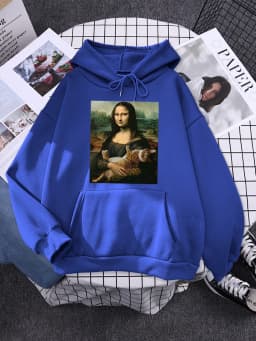 Hoodie Mona Lisa And Cat Hoodies For Women Harajuku Aesthetic Fall Womens Clothing Oversized Oversized Sweatshirt Female