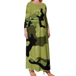 Camo Print Army Dress Long Sleeve Sloth Camouflage Elegant Maxi Dress Summer Street Wear Printed Bohemia Long Dresses Large Size