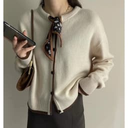 Bow-tie ribbon pure cashmere cardigan sweater early spring temperament round collar loose wool coat