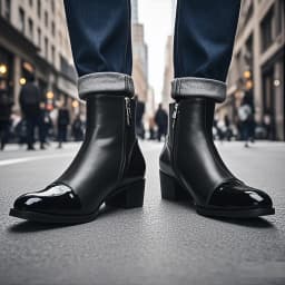 Spring andAutumn Men High-heeled Square head Stage Catwalk Wedding Boots top layer cowhide Thick Heel Party Heighten men's Boots