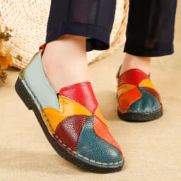 Designer Patches Ballet Flats Woman Luxury Vintage Shoes Big Size 42 Women's Genuine Leather Driver Moccasin Mom Rainbow Loafers