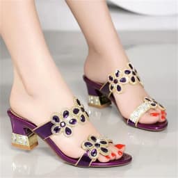 2024 New Summer Glitter Women Sandals Fashion Outdoor Peep Toe Casual Beach Slippers Thick Heel Slip on Rhinestone Sandals
