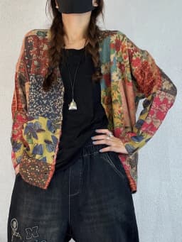 Amax luluE Winter Vintage Printed V-Neck Sweaters Womens Loose Leisure Cardigans Gothic Females Harajuku Pocket Floral Clothing