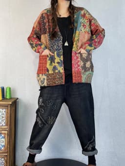 Amax luluE Winter Vintage Printed V-Neck Sweaters Womens Loose Leisure Cardigans Gothic Females Harajuku Pocket Floral Clothing