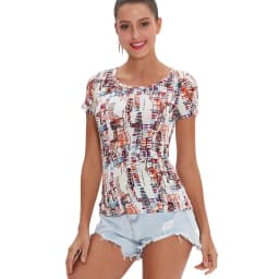 Soft Elastic Viscose Summer Women T-Shirt Polka Dot Print Short Sleeve O-Neck Boho Tees Top M30167