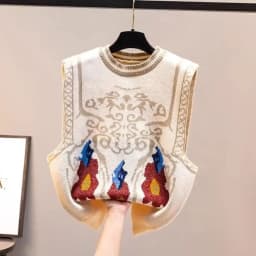 Retro Embroidered Women's Knitted Vest Sleeveless Tops Sweater Waistcoat Korean Fashion Keep Warm Autumn Winter Coat Grace