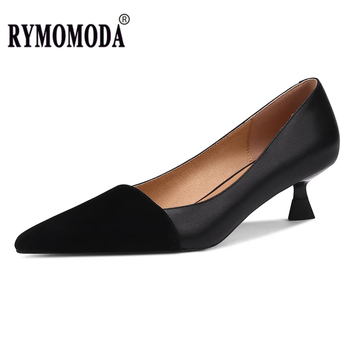 Pumps Shoes Women Mid Heel 2026 Fashion Sexy Spring Sheepskin Pointed Toe Thin Heel Office Party Black Handmade Shoe Big Size 42