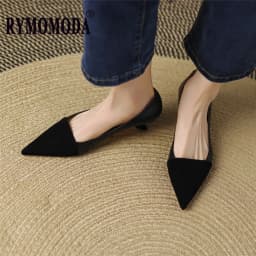 Pumps Shoes Women Mid Heel 2026 Fashion Sexy Spring Sheepskin Pointed Toe Thin Heel Office Party Black Handmade Shoe Big Size 42
