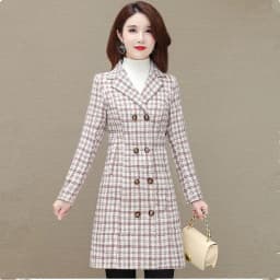 UHYTGF Elegant Winter Coat Womens Quality Casual Autumn Woolen Jacket Female Double Breasted Plaid Outerwear Ladies Abrigos 2143