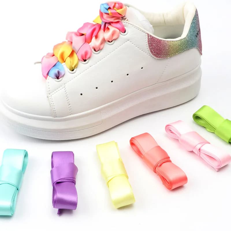 Flat Silk Ribbon Colorful Shoelaces Candy Gradient Satin Shoe Laces Boots Women Sneakers Shoelace Rainbow Shoe Lace Shoestring