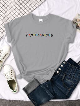 Creative Friends Letter Print T-Shirt Womens Casual Tees Japan Harajukua Style Loose Round Neck Clothing Girl Slim Funny Tshirt