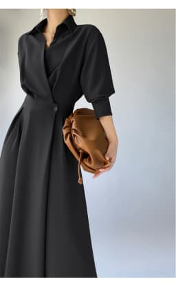 LMQ NEW French Design Temperament Lapel Neck Luxury High-End Dress Women Elegant fashion Commuter Long Skirt OL Vestidos Robe