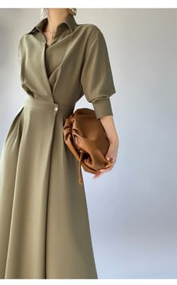 LMQ NEW French Design Temperament Lapel Neck Luxury High-End Dress Women Elegant fashion Commuter Long Skirt OL Vestidos Robe