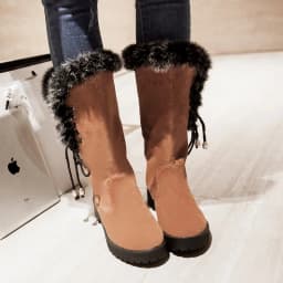 2020 Autumn And Winter Fur Boots Women Snow Warm Shoes Women Boots Thick-Soled Round Toe Waterproof Platform Lace-Up Knee Boots