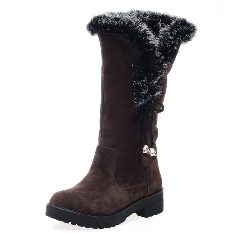 2020 Autumn And Winter Fur Boots Women Snow Warm Shoes Women Boots Thick-Soled Round Toe Waterproof Platform Lace-Up Knee Boots