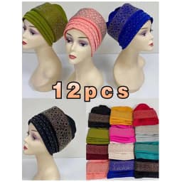 1 Dozen High Quality Newest Elegant Turban Hats Women Cap Beaded For India Scarfs Head Wrap Headband Girl Hair Accessories Lady