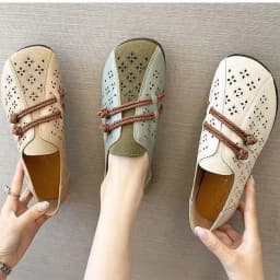 2024 Newly Square Toe Women's Flats Designer Cutout Shoes Ladies Wide Fit Soft Leather Moccasins Female Driving Sneakers