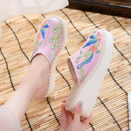 Women Summer Slippers Ethnic Embroidered Wedge Shoes Ladies Casual Slides Vintage Outdoor Mules Female Round Toe Heels