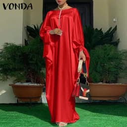 2023 Women VONDA Summer Party Dress Vintage Floral Printed Casual Loose Bohemian Beach Sundress Long Sleeve Satin Maxi Vestidos
