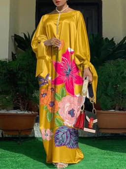 2023 Women VONDA Summer Party Dress Vintage Floral Printed Casual Loose Bohemian Beach Sundress Long Sleeve Satin Maxi Vestidos