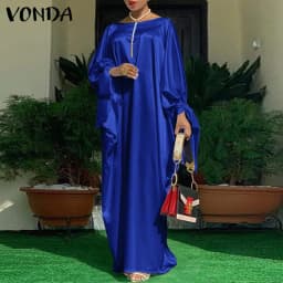 2023 Women VONDA Summer Party Dress Vintage Floral Printed Casual Loose Bohemian Beach Sundress Long Sleeve Satin Maxi Vestidos