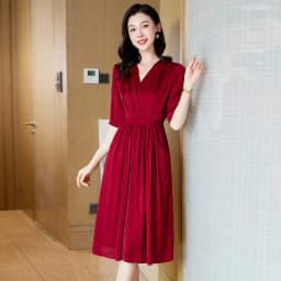 Birdtree 19MM 91.8% Real Silk 8.2% Spandex Dress 2026 Autumn New V-neck Style Versatile Elegant Dresses For Women D39751QC