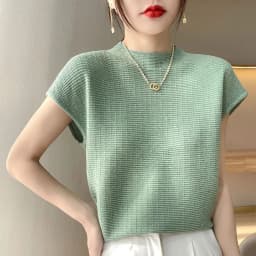 Women's Short-sleeved Tees Half-high Collar Pullover Vest Summer New Cotton Blend Loose Fashion Knitted Bottoming T-shirt
