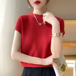 Women's Short-sleeved Tees Half-high Collar Pullover Vest Summer New Cotton Blend Loose Fashion Knitted Bottoming T-shirt