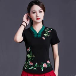 UHYTGF Vintage Women's 6XLOversized T-Shirt Fashion Embroidered V-neck Short Sleeve Summer Clothes Slim Female Tops T-Shirt 1451
