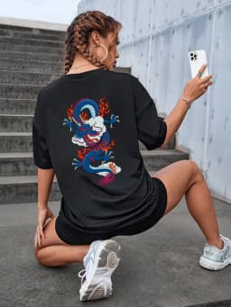 Blue Fire Dragon Creativity Print T-Shirt Female Oversize Casual Tshirt Comfortable Breathable Short Sleeve Cotton Brand Tops