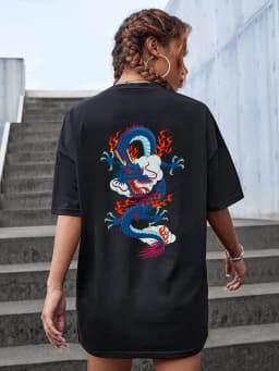 Blue Fire Dragon Creativity Print T-Shirt Female Oversize Casual Tshirt Comfortable Breathable Short Sleeve Cotton Brand Tops